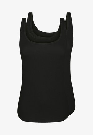 Schwarze Tanktops im Doppelpack, mit Rundhalsausschnitt und Trägern, aus einem glatten, elastischen Stoff mit figurbetontem Design.