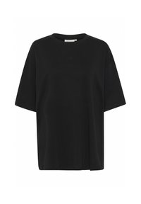 Sort bomulds t-shirt med afslappet pasform, rund halsudskæring, korte ærmer og et diskret broderet logo på brystet.