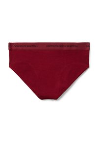 Slip di cotone bordeaux con elastico in vita che presenta il testo "United Colors of Benetton" in nero.