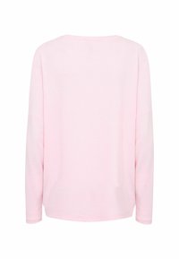 Svetloružové tričko s dlhými rukávmi a voľným strihom, vybavené zaobleným výstrihom a jemnou bavlnenou textúrou. Minimalistický dizajn bez vzorov alebo ozdôb.