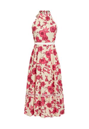 Cupshe, FLORAL HALTER MAXI DRESS WITH RUFFLED HEM - Jurk - beige   pink