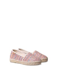 Espadrilles gemaakt van multikleurig geweven stof met een natuurjute zool, voorzien van een lage snit en elastische zijkanten voor gemakkelijke instap.