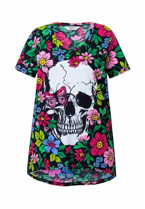 Angel of Style TOTENKOPF UND BLUMEN HALBARM - Print T-shirt - black
