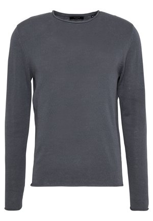 Grauer Langarm-T-Shirt aus geripptem Stoff mit Rundhalsausschnitt und geradem Schnitt, minimalen Nähten und ohne sichtbare Hardware.