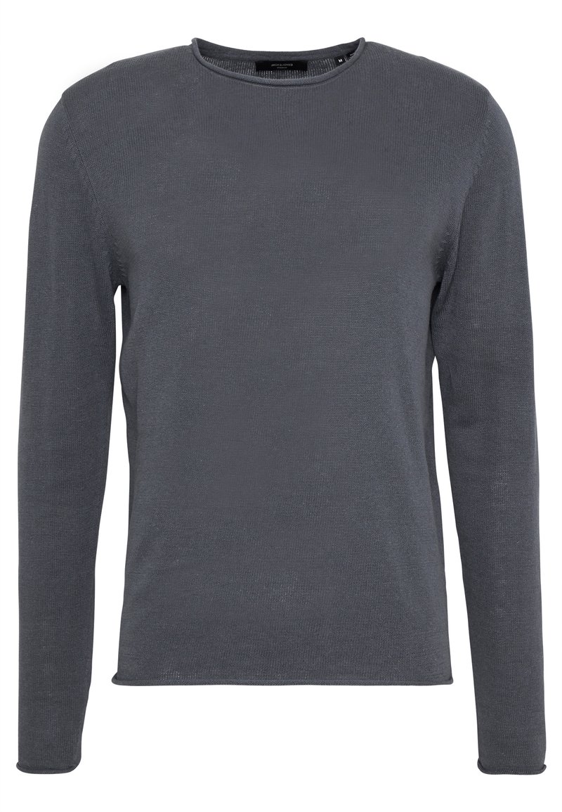 Grå långärmad T-shirt i ribbat tyg med rundad halsringning och rak passform, med minimal sömnad och ingen synlig hårdvara.