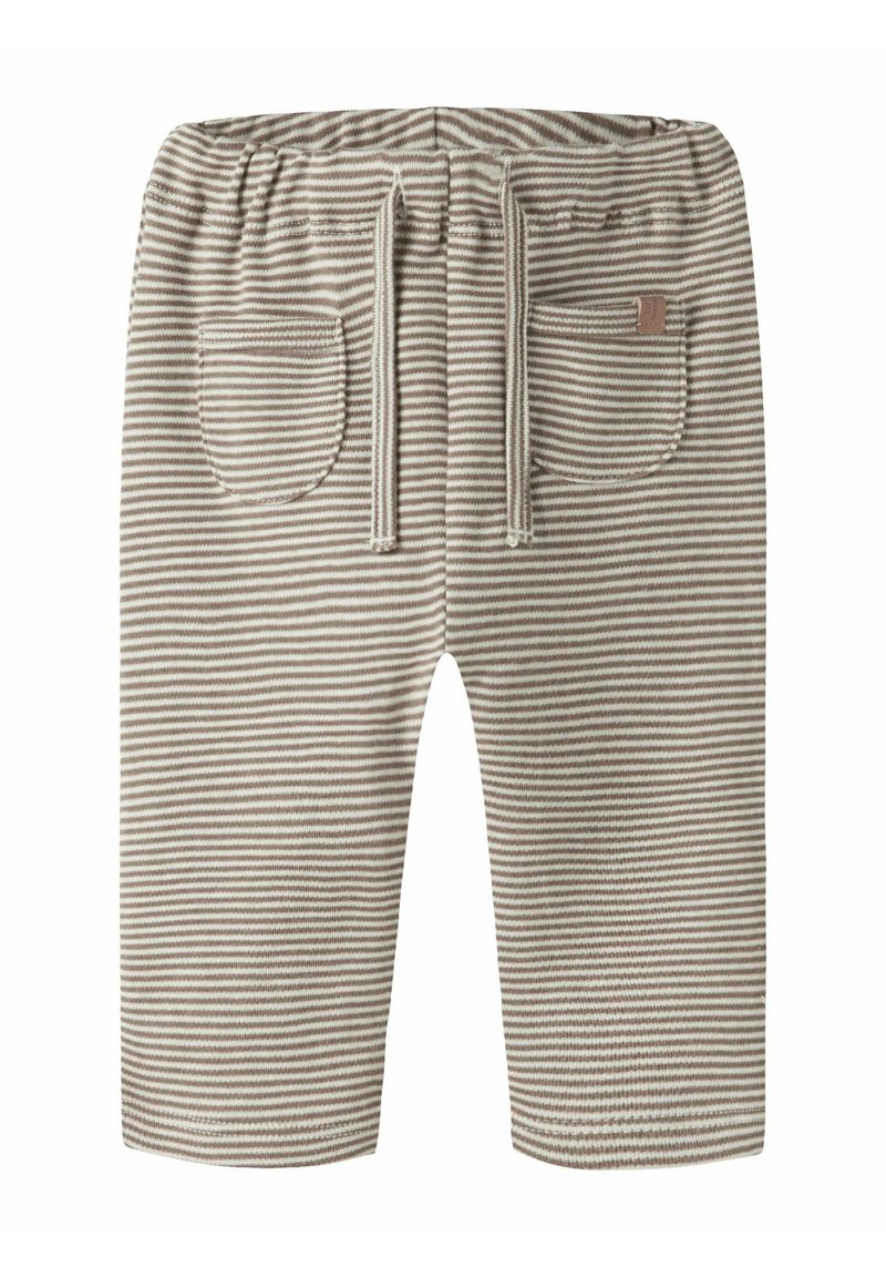 Gestreepte shorts in beige en crême, met een elastische tailleband met koord, twee achterzakken en een zachte, textuurrijke stof.