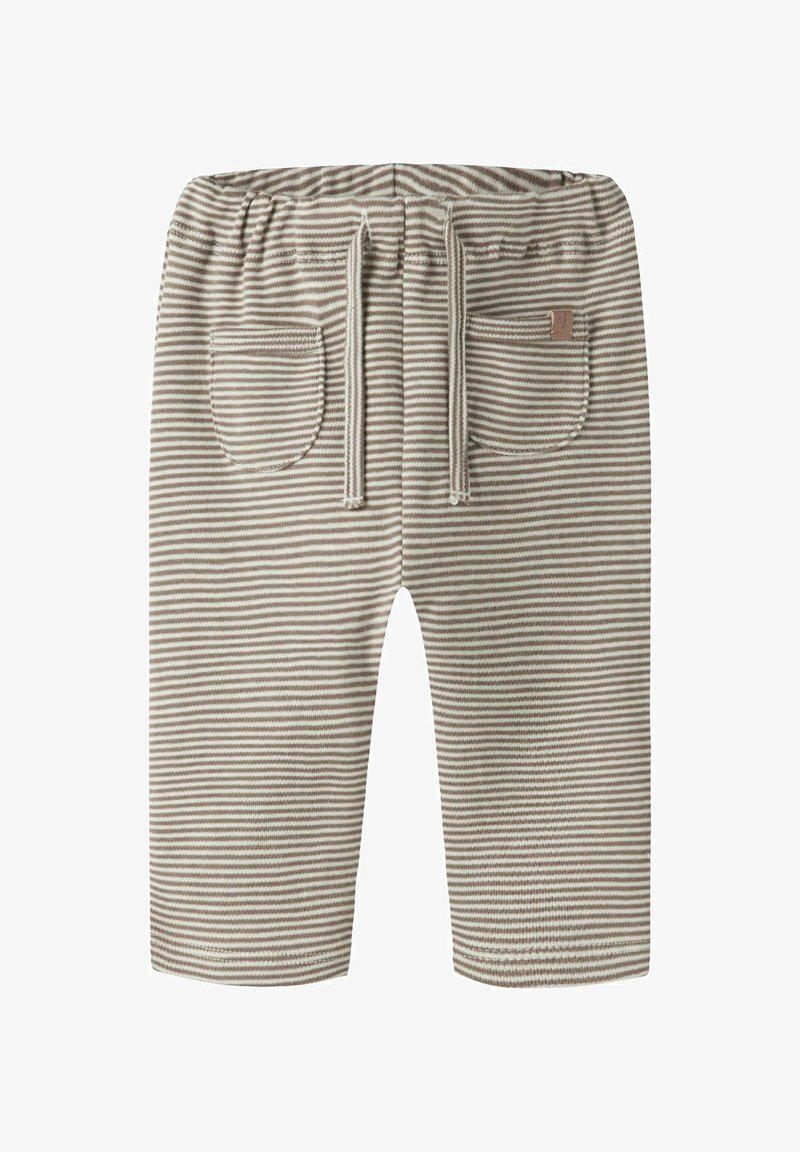 Gestreepte shorts in beige en crême, met een elastische tailleband met koord, twee achterzakken en een zachte, textuurrijke stof.