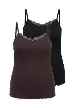 CARSILLE S/L V-NECK TOP 2PACK JRS - Top - black coffee