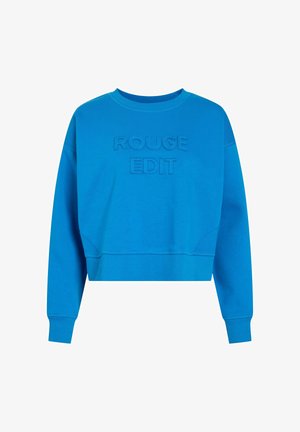 Modrý krátky mikina s výšivkou "ROUGE EDIT", má okrúhly výstrih a rebrované manžety, vyrobený z mäkkej bavlnenej zmesi.