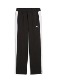 Sorte sweatpants med hvide sidepaneler, der har en elastisk talje og to sidelommer med lynlås. Puma-logo i hvid på venstre hofte.