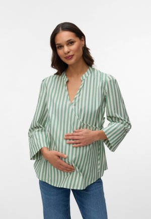 MAMALICIOUS MLAGNES TESS 7/8 WO SHIRT 2F - Bluza - snow white stripes:basil stripes