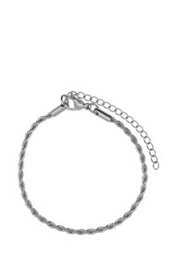 Silberne, verdrehte Kettenarmband mit einem Karabinerverschluss und einer verstellbaren Verlängerungskette für Größenvielfalt.