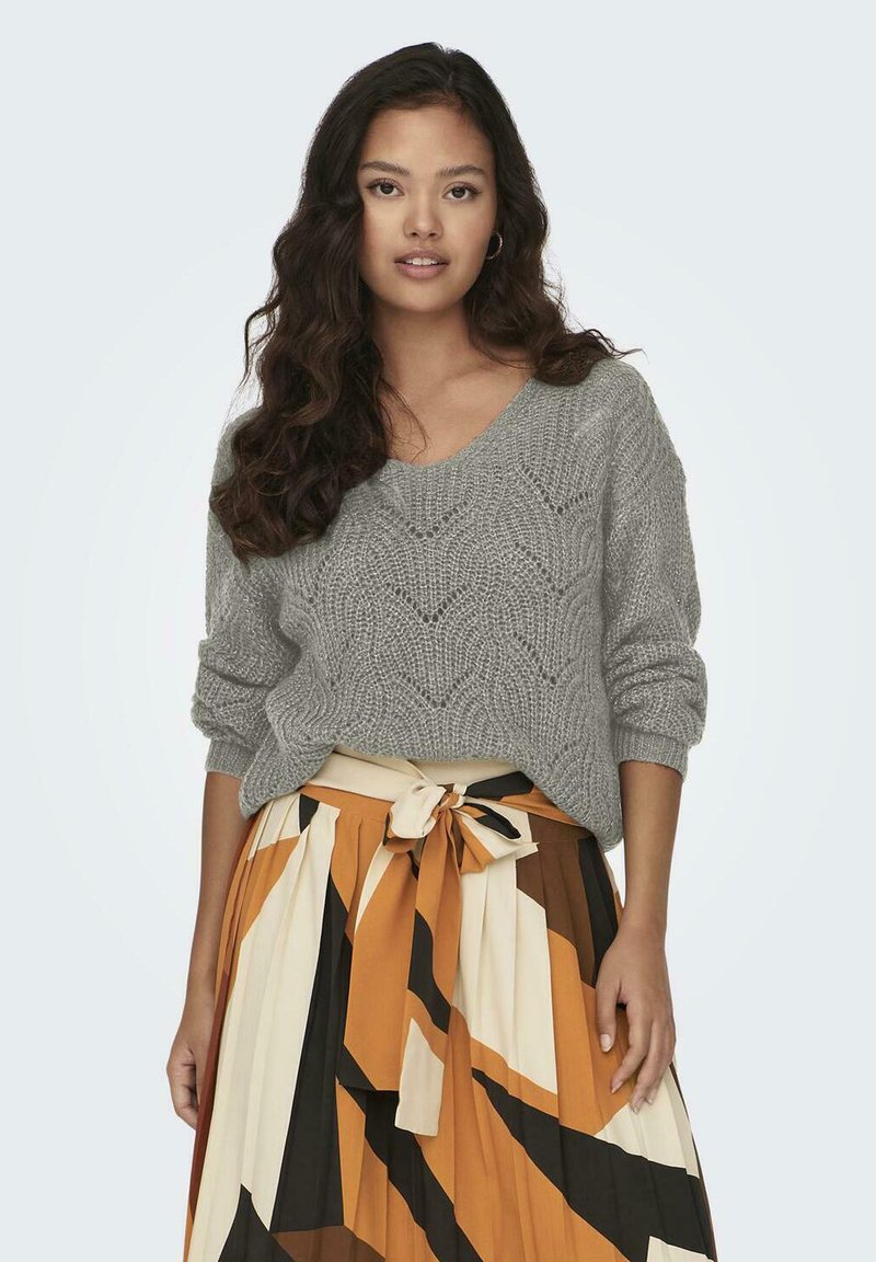 JDY BADUT L/S  VNECK STRUC GLITT - Maglione - grau