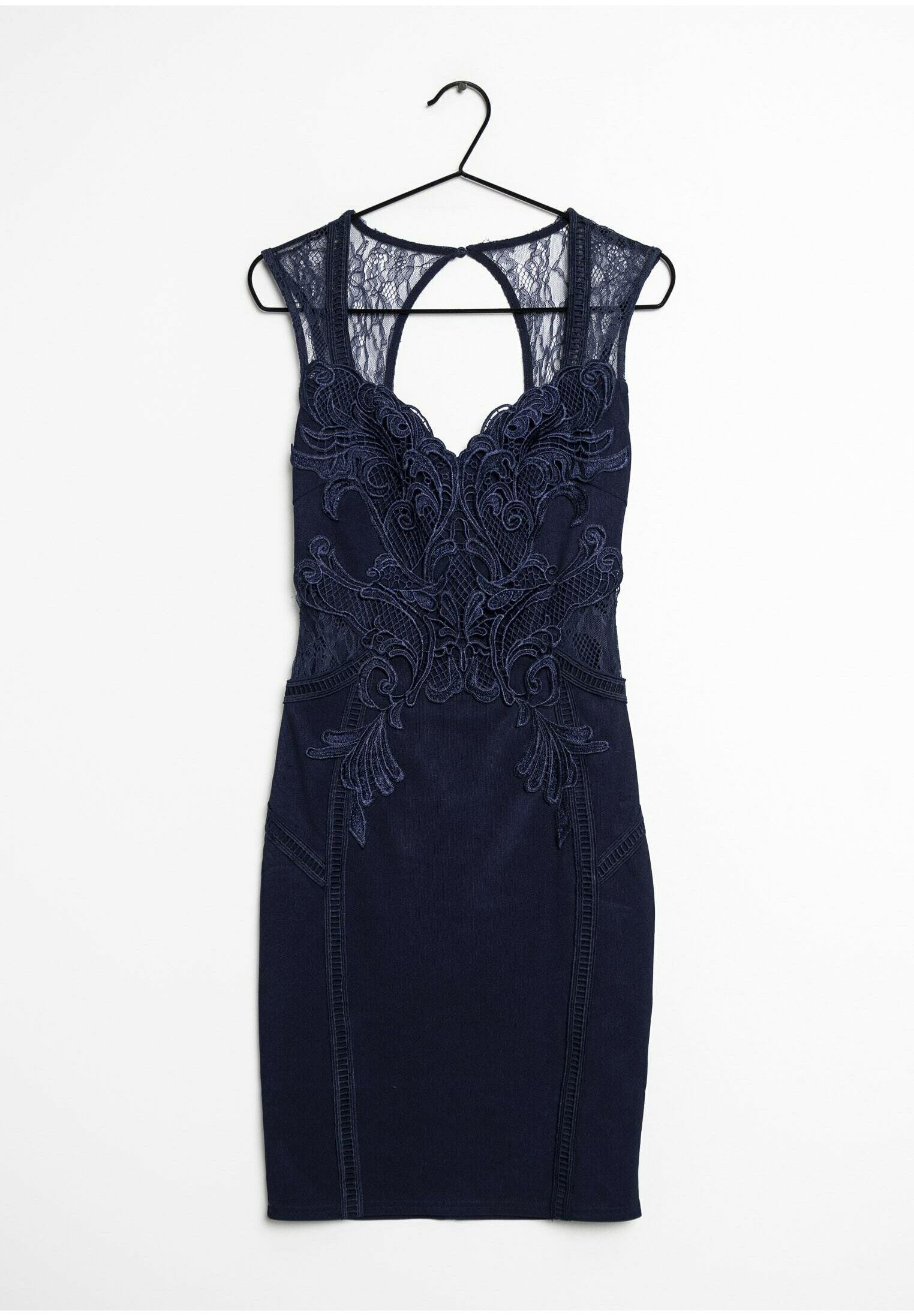 knee length dresses for ladies Lipsy London Womens Navy & White Cornelli Lace Trim Bodycon Dress UK 8 US 4  EU 36 main image 1
