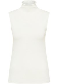 Ärmelloses, weißes Rollkragenoberteil aus einem weichen, elastischen Stoff. Verfügt über ein Design mit hohem Kragen und eine figurbetonte Silhouette für ein glattes Erscheinungsbild.