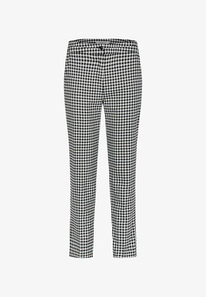 Pantalon slim sur mesure à carreaux vichy noir et blanc avec poches avant et fermeture par bouton à la taille.