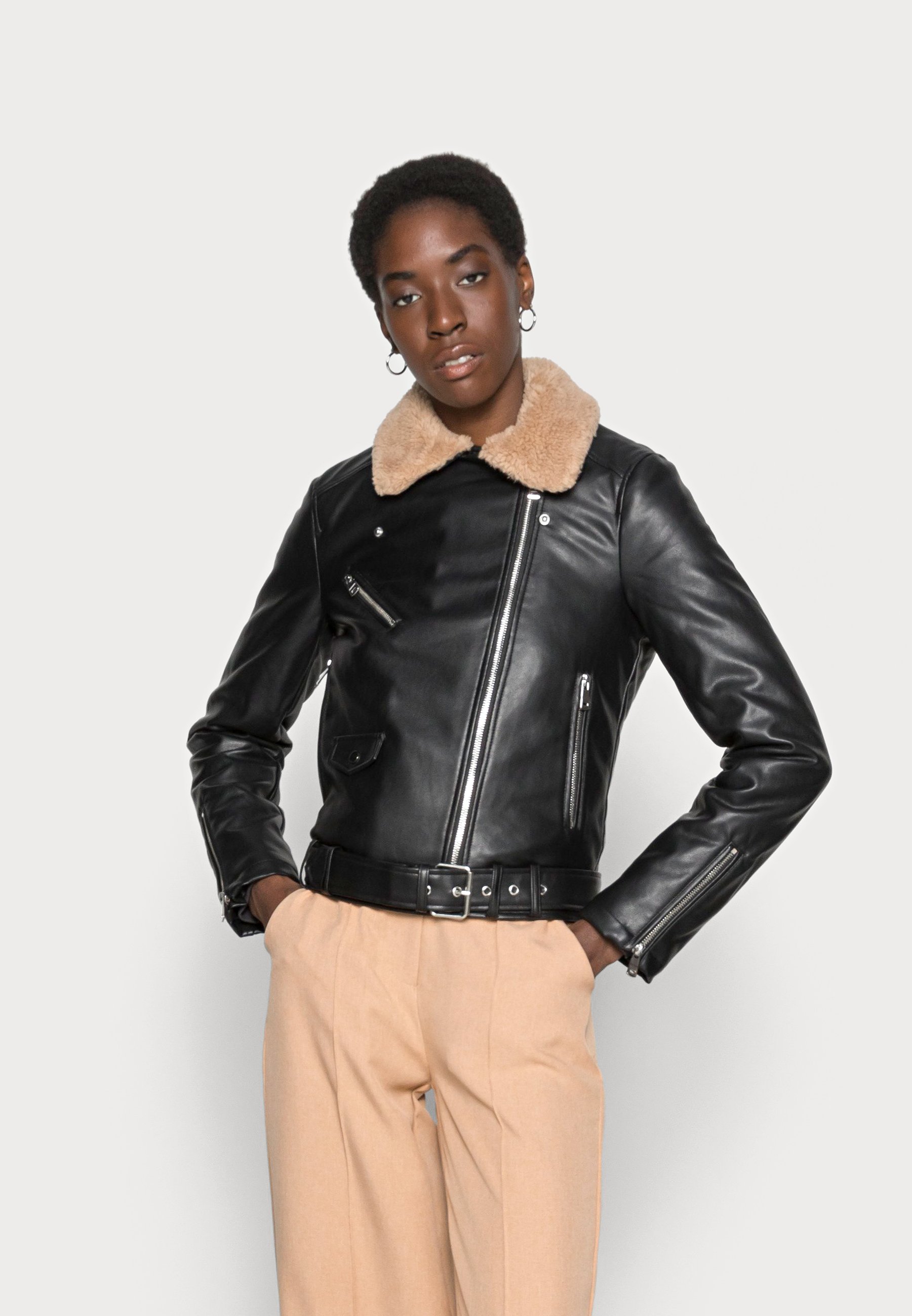 only faux leather shearling jacket
