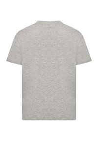 Gray cotton t-shirt with short sleeves, crew neck, and a smooth texture. The back is plain with no visible patterns or accents.