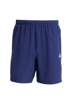 Tengernyi kék sportnadrág elasztikus derékkal, a két oldalán textúrált hálós résszel és az elülső részen fehér Adidas logóval.