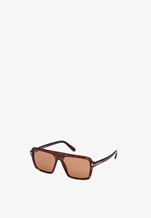 Ochelari de soare din țiglă cu rame pătrate, lentile maro reflectorizante și accente laterale elegante din argint. Design ușor cu textură netedă.