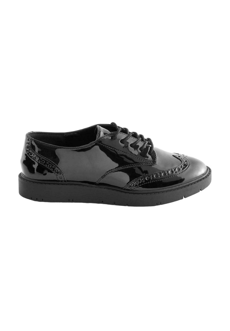 Next FOREVER COMFORT BROGUE CHUNKY WIDE FIT - Cipele s vezicama - black patent
