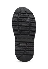 Suola di scarpa in gomma nera con motivo di battistrada testurizzato, nome del marchio "NATURINO" impresso al centro e taglia "24" contrassegnata vicino al tallone.