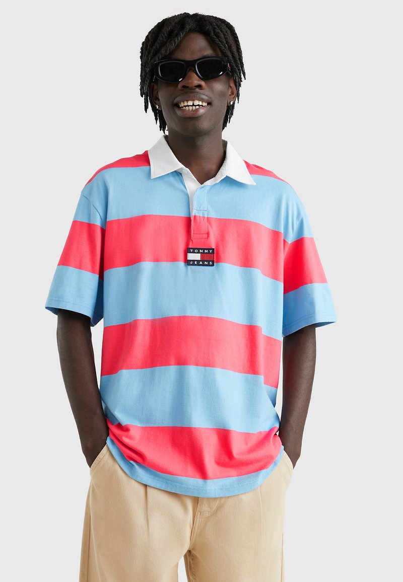Tommy Jeans SKATER BOLD STRIPE RUGBY Polo laser pink / stripe/fuxia