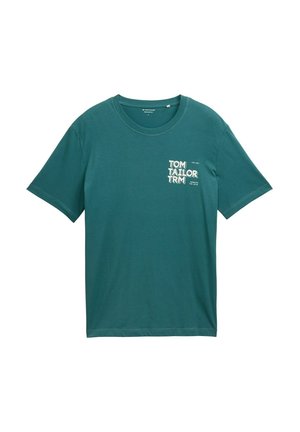 Teal bomba z dolgimi rokavi s krožnim izrezom in natisnjenim logotipom na levi strani prsi. Mehka tekstura in sproščen dizajn.