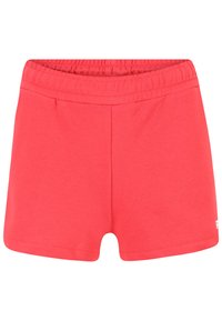 Pantaloni corti realizzati in morbido tessuto elasticizzato di un vivace colore corallo. Presentano un elastico in vita e dettagli minimi sui lati.