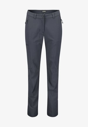 Dark grey outdoor pants made from lightweight, durable fabric. Features two side pockets and a sleek, straight-leg design.