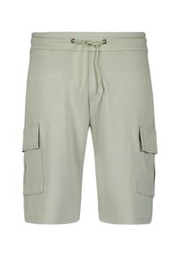 Lichtgroene cargoshorts van zachte stof, met twee zijzakken en een elastische tailleband met een verstelbaar koord.