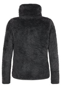 Veste polaire gris foncé à manches longues avec un col montant, vue de dos, présentant une surface douce et texturée.