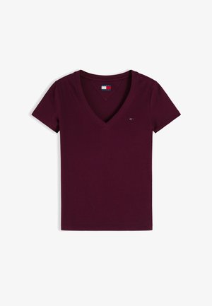 Tommy Jeans, SLIM V NECK TEE - Camiseta básica - calypso berry