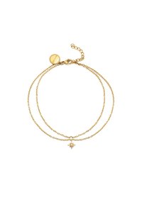 Collana a doppio strato in oro con catene sottili e un pendente a forma di stella al centro. Comprende una chiusura e lunghezza della catena regolabile.