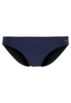 Dunkelblauer Bikiniunterteil aus glattem Material, mit klassischem Schnitt, minimalen Nähdetails und einem kleinen Logoakzent.