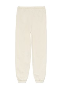 Cremfarbene Sweatpants aus weichem Material, mit einem elastischen Bund und schmal zulaufenden Säumen, sowie Seitentaschen.