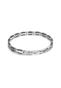 Bracciale in tonalità argento con maglie alternate in nickel opaco e metallo lucido. Decorato con piccoli accenti tondeggianti e un meccanismo di chiusura.