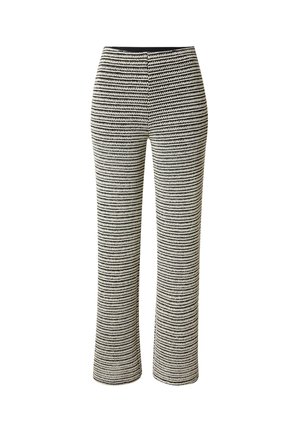 Black and white horizontal zigzag patterned straight-leg pants with elastic waistband, displayed against a white background.