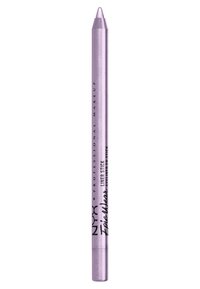 Crayon eyeliner violet avec une finition métallique, pointe effilée et marquage sur le côté. Forme cylindrique élégante avec une base brillante.