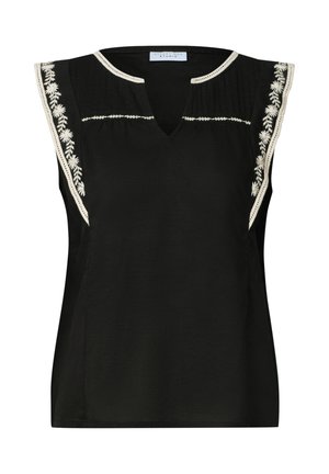 Street One Studio, BLOUSE TOP WITH SPLIT NECK AND EMBROIDERY - Blouse - black