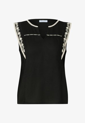 Street One Studio, BLOUSE TOP WITH SPLIT NECK AND EMBROIDERY - Pusero - black
