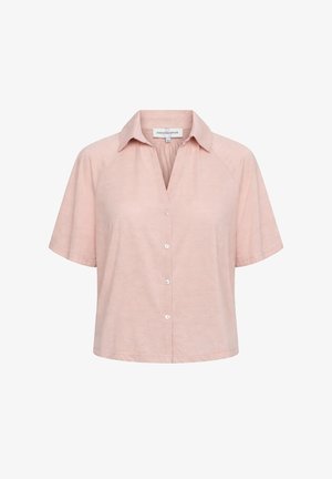 Lichtroze kortermig overhemd met knopen en kraag, losse pasvorm en stoffen label aan de binnenkant van de halslijn.