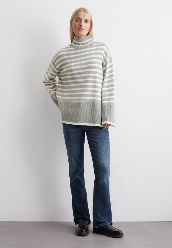 STAND UP COLLAR STRIPED - Jumper - striped   mid stone melange2