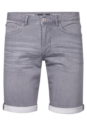 Șorturi din denim gri cu o croială clasică, cu manșete răsucite și detalii subtile de uzură. Design cu cinci buzunare și închidere cu nasture.