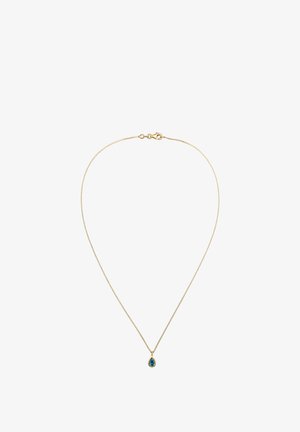 Guldkæde med en dråbeformet turkisk pendant, med en glat overflade og et fint linksdesign.