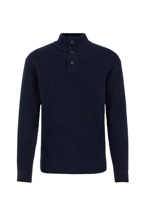 Námornický pulovr se stojáčkem, tříknoflíkovou légou a strukturovaným pleteným vzorem. Dlouhé rukávy a žebrované manžety a lem.