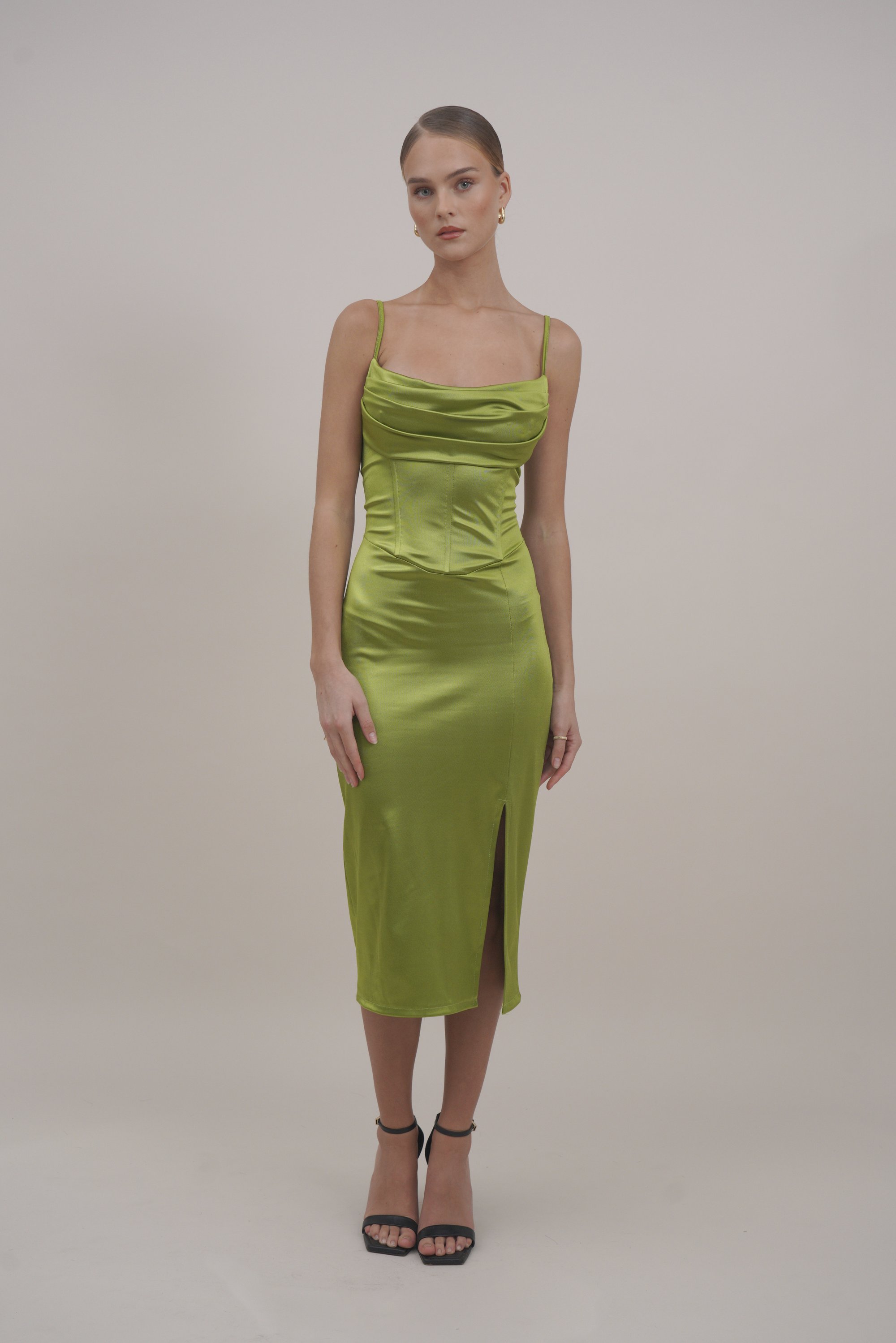 satin green dress midi Green Satin Midi Dress | Satin Cami Midi Dress main image 0