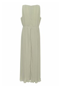 Lång ärmlös klänning i ljusgrön med plisserad textur, rak skärning och blixtlås i ryggen. Nederdelen har en subtil volang.