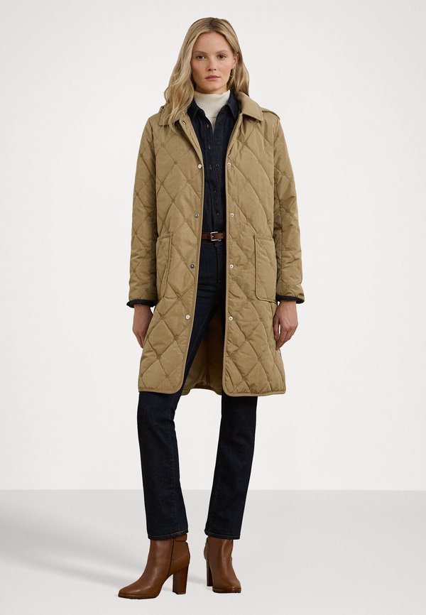 CORDUROY-TRIM LOGO QUILTED HOODED COAT - Winter coat - sand3