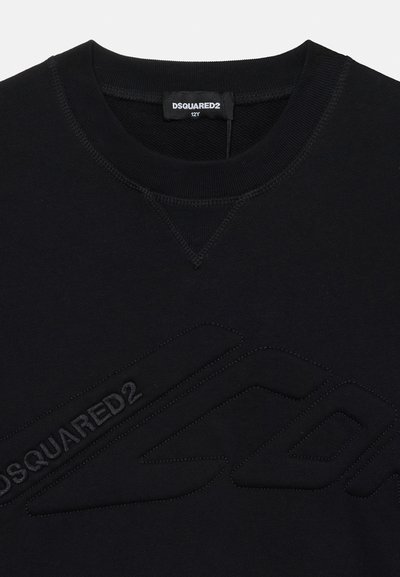 Svart sweatshirt med rund halsringning, prydd med en upphöjd DSQUARED2-logotyp i mörkt sömnad över framsidan. Mjuk bomullsmaterial.